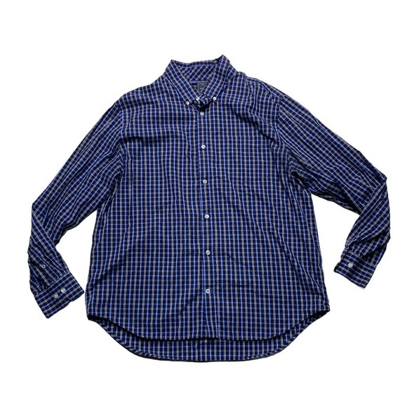 GAP Other - Gap Non Iron Shirt Mens Size 2XL Button Front Navy Blue Plaid Long Sleeve